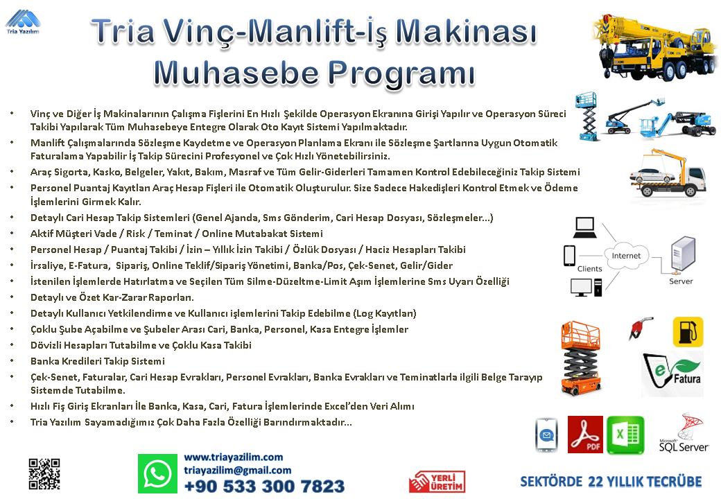 Tria Vinç-İş Makinası Muhasebe Takip Programı